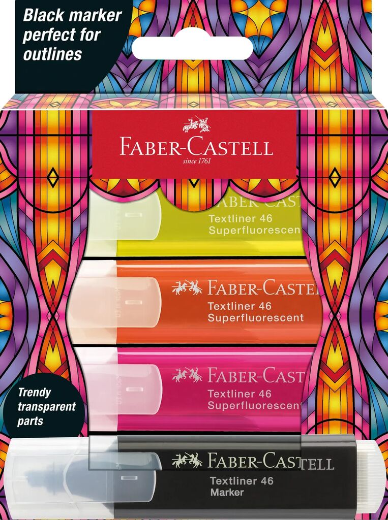 TEXTMARKER SET 4 SUPERFLUORESCENT EDITIE SPECIALA GLASSY FABER-CASTELL TEXTMARKER SET 4 SUPERFLUORESCENT EDITIE SPECIALA GLASSY FABER-CASTELL